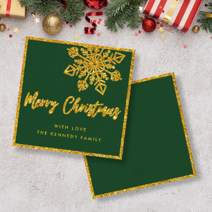 Budget Grünes Gold Glitter-Schneeflocken-Mini-Weih Mitteilungskarte