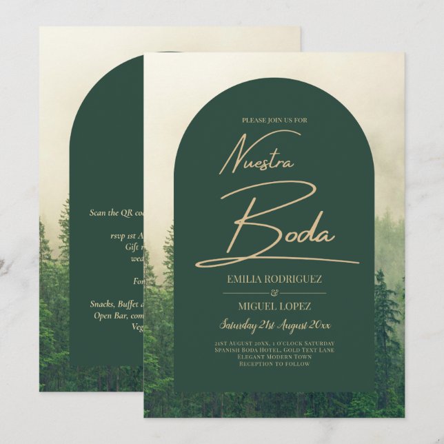 BUDGET Grünwald Pine Trees Wedding BODA EINLADEN Einladung (Vorne/Hinten)
