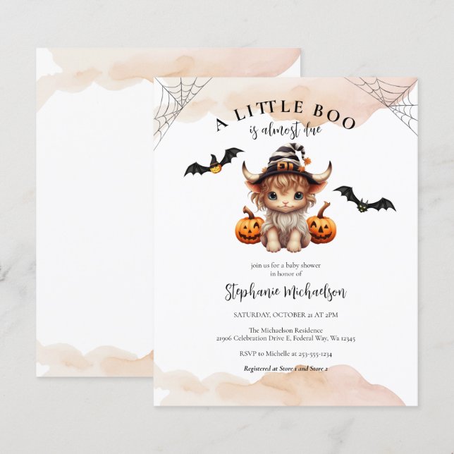 Budget Halloween Kuh Kleine Boo Baby Dusche Einlad (Vorne/Hinten)