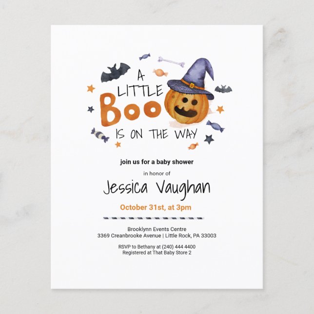 Budget Halloween Pumpkin Little Boo Baby Shower Flyer (Vorne)