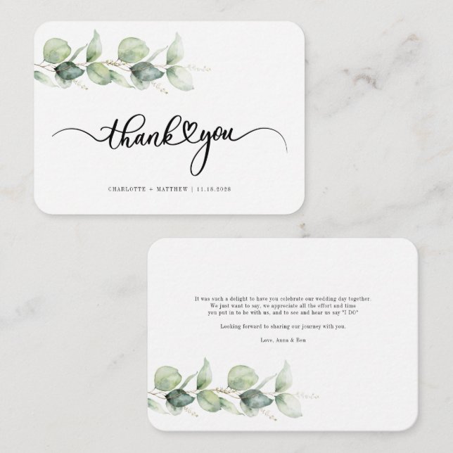Budget Handschrift Eukalyptus Wedding Vielen Dank Mitteilungskarte (Vorne/Hinten)