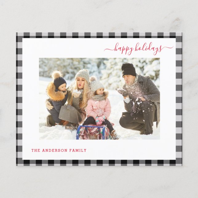 Budget Happy Holiday Kariert Modern 2 Foto Card (Vorderseite)