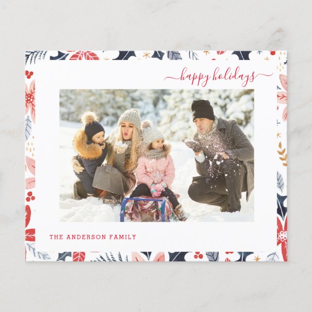 Budget Happy Holiday Red Script Foto Moderne Karte (Vorne)