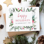 Budget Happy Holidays Christmas Greenery Red Card Flyer<br><div class="desc">Budget Happy Holidays Christmas with Greenery,  Eucalyptus,  Holly Berries and simple Red Background.</div>
