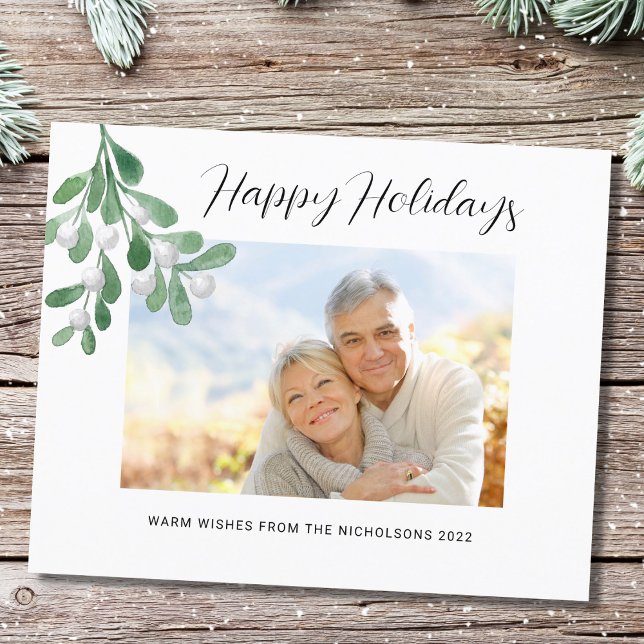 Budget Happy Holidays Mistletoe Foto Holiday Card (Von Creator hochgeladen)