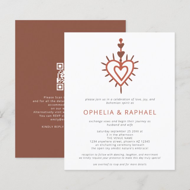 Budget Heart Dreamcatcher Terracotta QR Wedding (Vorne/Hinten)