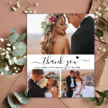 Budget Heart Script Collage Wedding Dankeschön Kar<br><div class="desc">Budget, Minimalistisch Moderne Elegant "Danke" Script 3 Foto Collage Wedding Danke Ihnen personalisiert günstige Low Budget Thin Card. Stilvolle Hochzeit dank Kartenvorlage mit vier Foto auf der Vorderseite und einem Foto auf der Rückseite. ***BEACHTE! *** HAUSHALTSPAPIER/FLYER IST PAPIERTHIN. *** AKTUALISIEREN SIE DAS PAPIER FÜR EIN THICKER-PAPIER. *** Mit dem Text...</div>