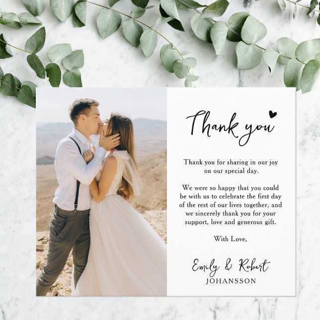 Budget Heart Script Wedding Danke Foto Card (Von Creator hochgeladen)