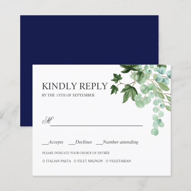 BUDGET Hedera Ivy MARIAGE feuille RSVP REPAS CHOIX (Devant / Derrière)