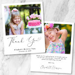Budget Heft Script Foto Geburtstag Danke Karte<br><div class="desc">Günstige Dankeschön-Karte für ihre Geburtstagsparty mit ihrem Foto und "Danke" in einem eleganten zeitgenössischen Drehbuch mit Herzschlag. Personalisieren Sie mit ihrem Vornamen und dem Veranstaltungsdatum in einfacher moderner Typografie. Auf der Rückseite fügen Sie ein zusätzliches Foto,  ihre individuelle Danksagung und ihren Namen in einem signaturähnlichen Skript.</div>