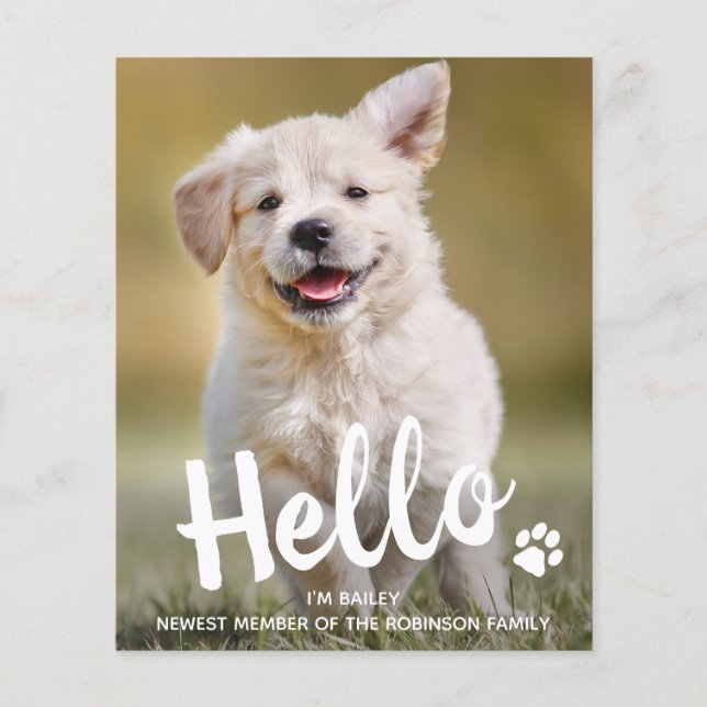 Budget Hello New Pet Foto Welpe Dog Ankündigung (Vorderseite)