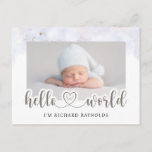 Budget Hello World Baby Boy Announcement Card