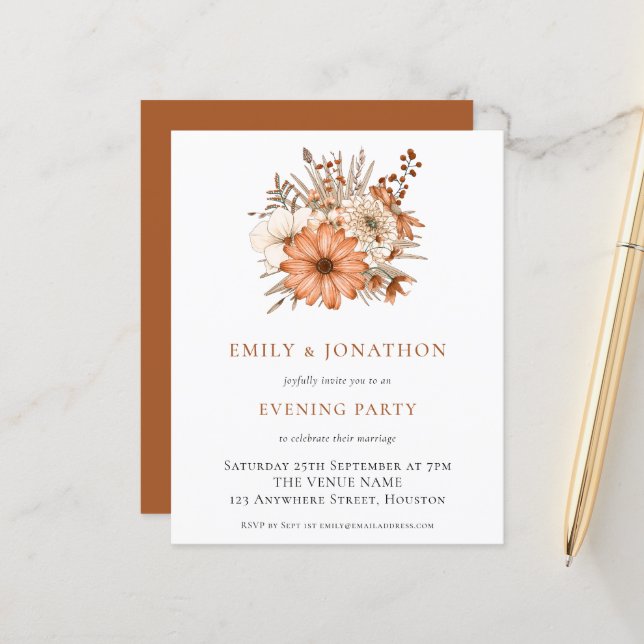 BUDGET Herbst Florals Hochzeitsfeier Abend Party E (Vorderseite/Rückseite Beispiel)