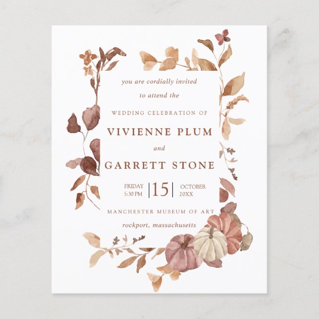 BUDGET-Herbstlaub Pumpkins Hochzeitseinladung (Vorderseite)