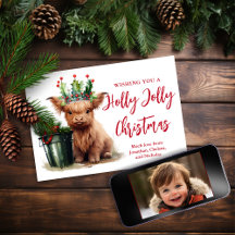 Budget Highland Cow Holly Jolly Carte photo de vac