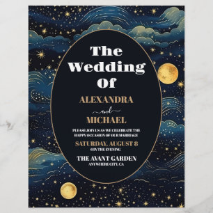 Budget Himmelsblau Sterne Mond Hochzeit Flyer