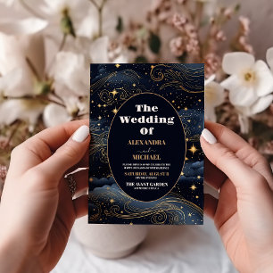 Budget Himmelsblau Sterne Mond Hochzeit Flyer