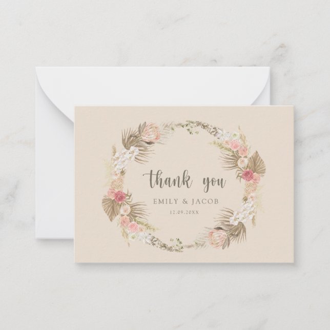 Budget Hochzeit Boho Blumenkranz danke Ihnen Mitteilungskarte (Vorderseite)