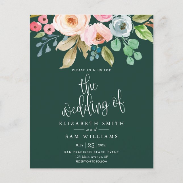 Budget Hochzeit Einladung floralen Grünen Smarald Flyer (Vorne)