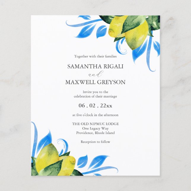 Budget Hochzeit Einladung Wasserfarben Lemon Flyer (Vorne)