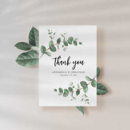 Budget Hochzeit Eukalyptus grün Details danke Mitteilungskarte