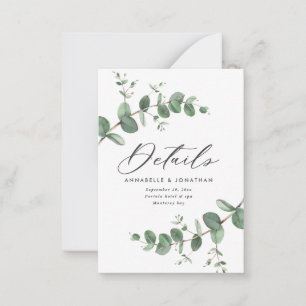 Budget Hochzeit Eukalyptus Grüne Details Mitteilungskarte