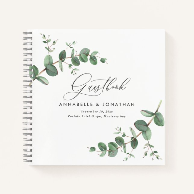 Budget Hochzeit eukalyptus rustikale einfache Gäst Notizbuch (Vorderseite)