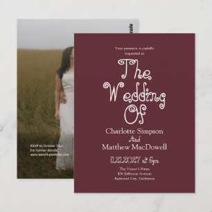 Budget-Hochzeit Fancy 2 Foto QR Code Burgund Postkarte