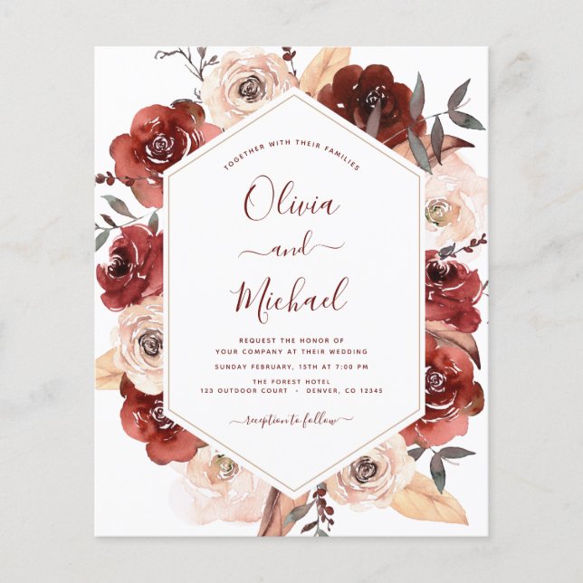 Budget Hochzeit im Herbst Burnt Orange Floral Flyer (Vorne)