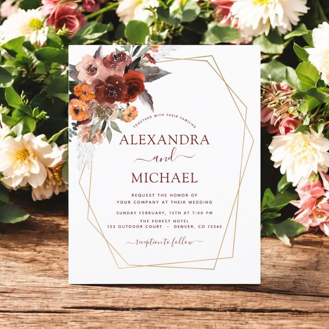 Budget Hochzeit im Herbst Burnt Orange Floral Flyer (Von Creator hochgeladen)