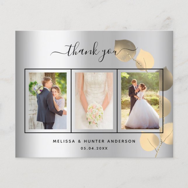 Budget Hochzeit silber Gold Foto danke Karte (Vorderseite)
