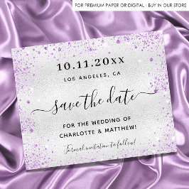 Budget Hochzeit Silber lila Glitzer Save the Date