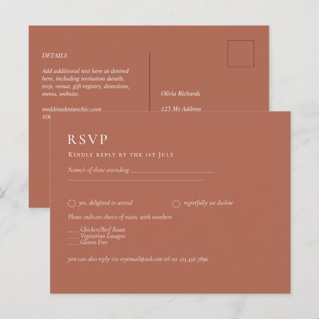 BUDGET Hochzeit Terracotta Monochrome UAWG Postkarte (Vorne/Hinten)