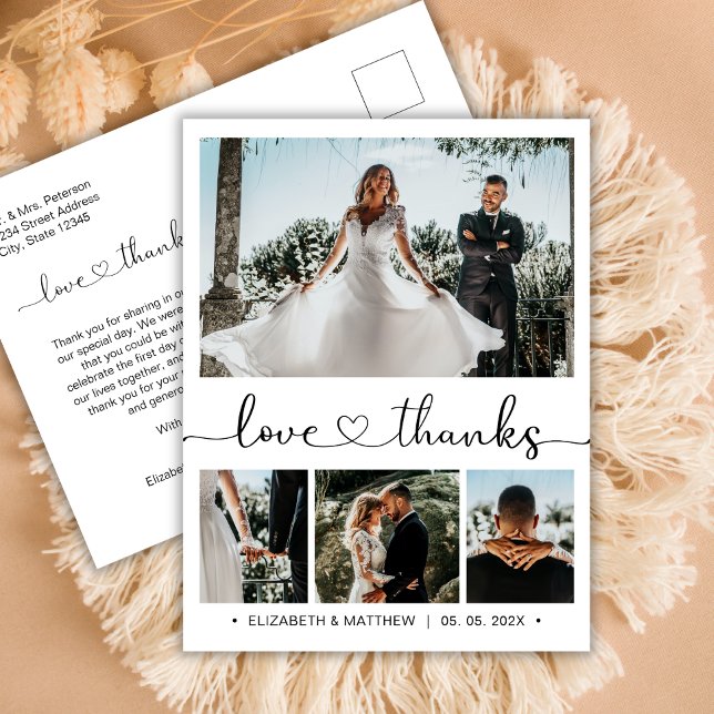 Budget Hochzeit Vielen Dank 4 Foto Collage Postcar Postkarte (Von Creator hochgeladen)