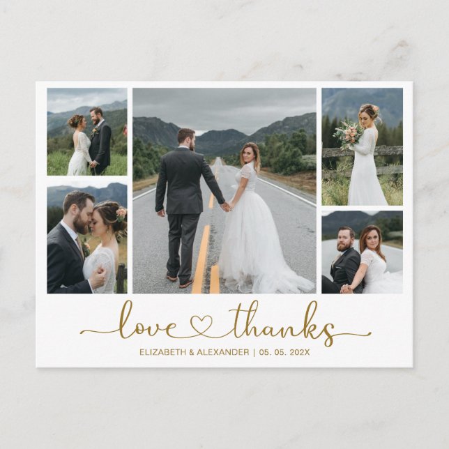 Budget Hochzeit Vielen Dank 5 Foto Collage Postcar Postkarte (Vorderseite)