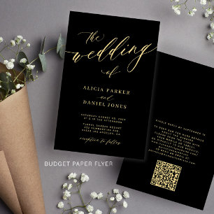 Budget Hochzeitgold schwarze QR-Code Einladung Flyer