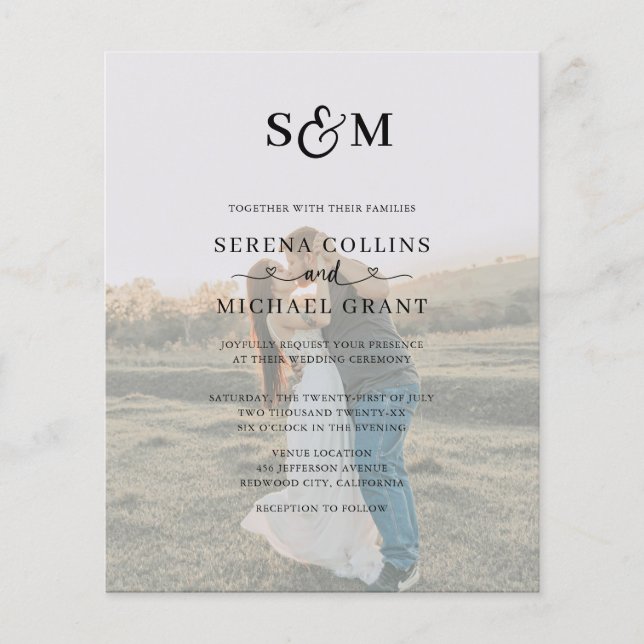 Budget-Hochzeits-Monogramm-Script-Herz 2 Foto Flyer (Vorne)