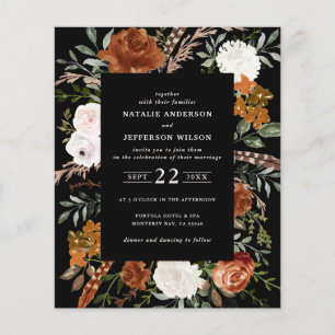 Budget-Hochzeitseinladung mit schwarzen Blumenmoti Flyer