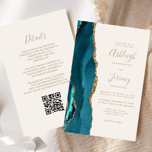Budget-Hochzeitseinladung Teal Gold Elfenbein QR-C