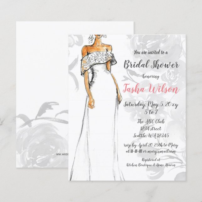 Budget Hochzeitskleid Brautdusche Einladung (Vorne/Hinten)