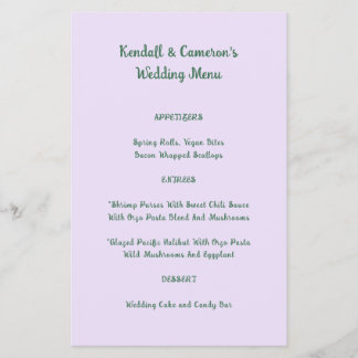 Budget-Hochzeitsmenü-Solid-Lavendel-Flyer Flyer