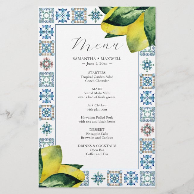 Budget Hochzeitsmenüs Italienisch Amalfi Tile Flyer (Vorne)