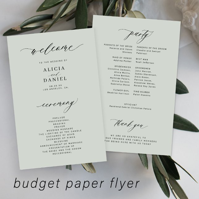 Budget Hochzeitsprogramm sage grün elegant (Von Creator hochgeladen)