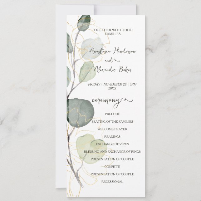 Budget-Hochzeitsprogrammkarte mit Blumenmotiv. Einladung (Vorderseite)
