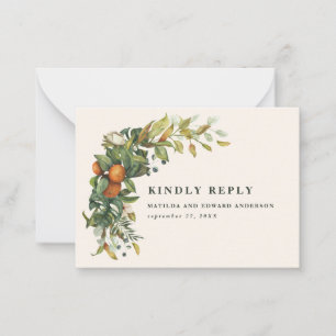Budget Hochzeitszitrus botanische moderne RSVP-Kar Mitteilungskarte