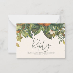 Budget Hochzeitszitrus botanische moderne RSVP-Kar Mitteilungskarte