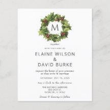 Budget Holly Berries Wreath Wedding Einladung