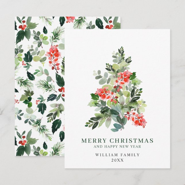 Budget Holly Berry Weihnachtsbaum Weihnachtskarte Postkarte (Vorne/Hinten)