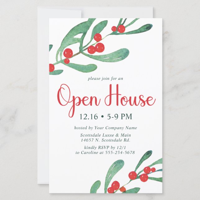 Budget Holly Company Open House Party Einladung (Vorderseite)