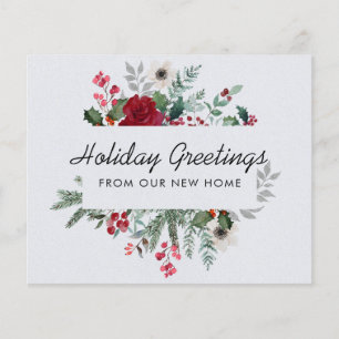 Budget Holly, Pine and Rose Holiday Moving Card
